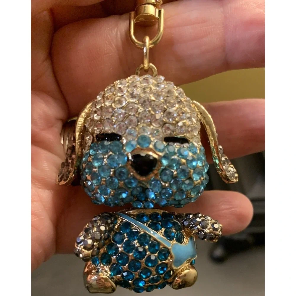 Dog Keychain Bejeweled Rhinestone Purse Jewelry Bling Clip Key Ring